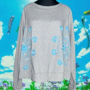 Crown & Ivy floral embroidered beaded casual sweatshirt